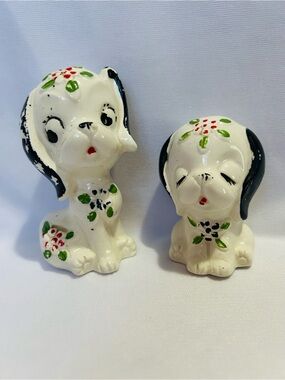 Mid Century Dog Salt And Pepper Shakers With Hand Painted